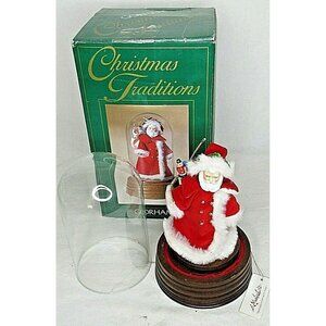 Gorham Christmas Santa Figurine Glass Dome Music Box Red Suit Porcelain Pre-Owne